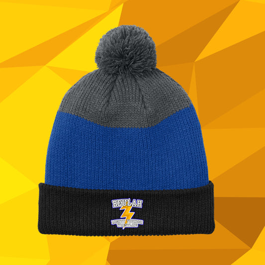 593 - Mighty Thunder Striped Pom Beanie