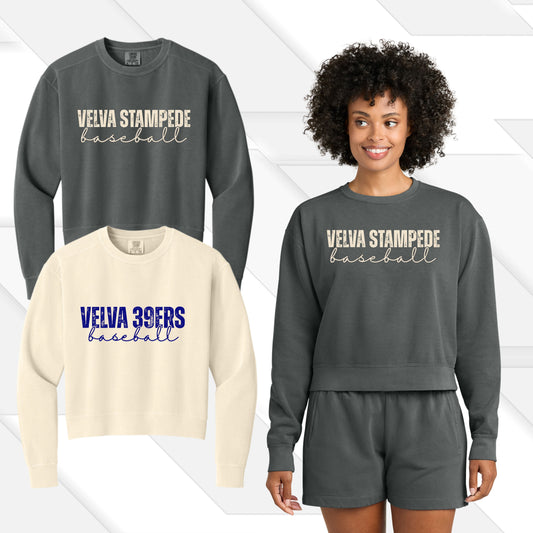 1047 -Velva Baseball Comfort Color Mid-Length Crewneck Sweatshirt