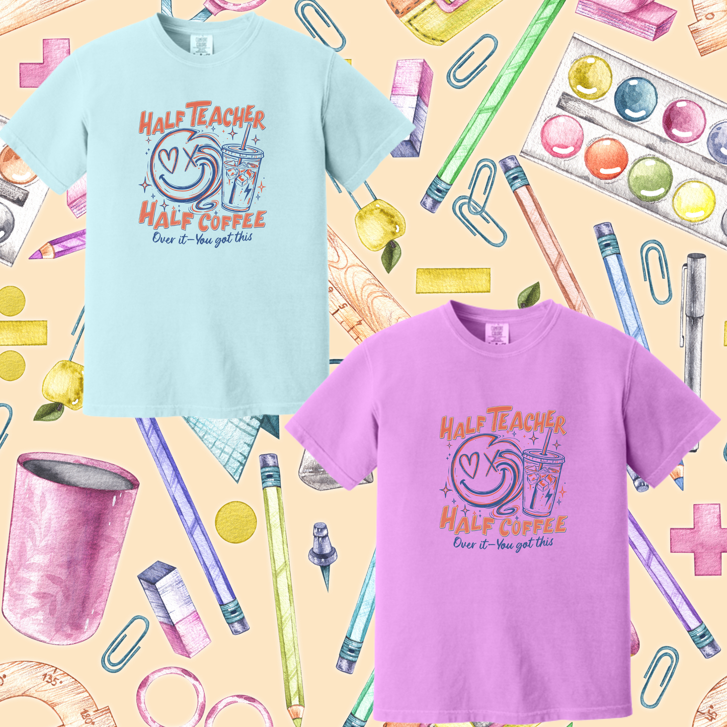 1090- Half Teacher, Half Coffee T-Shirt